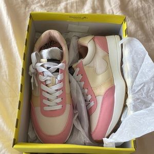 Yellow and pink sneakers